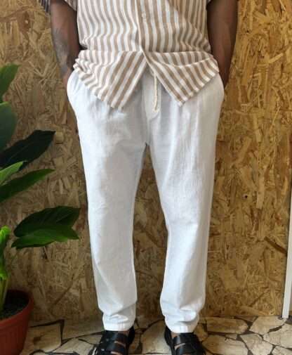 Pantalone bianco misto Lino